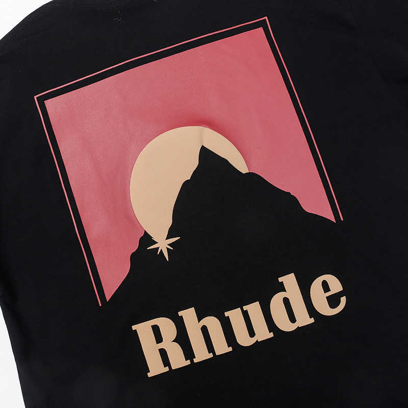 Herr t-shirts 2023 ny månsken solnedgång trycker rhude svart vita t-shirts män kvinnor par älskare casual rhude tee kort ärm