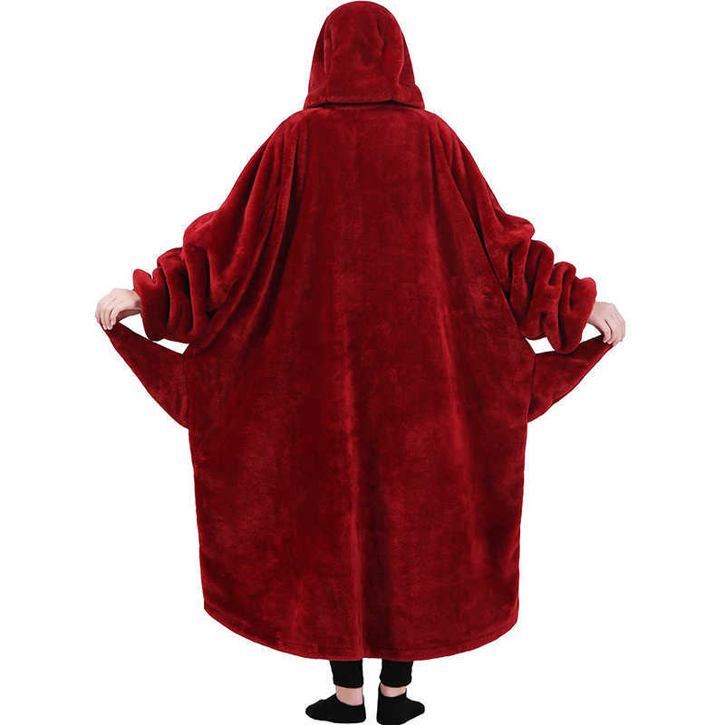 s Oversized Fluffy Fleece Hoodie for Women Men Family Matching Wearable Hooded Blanket W0408