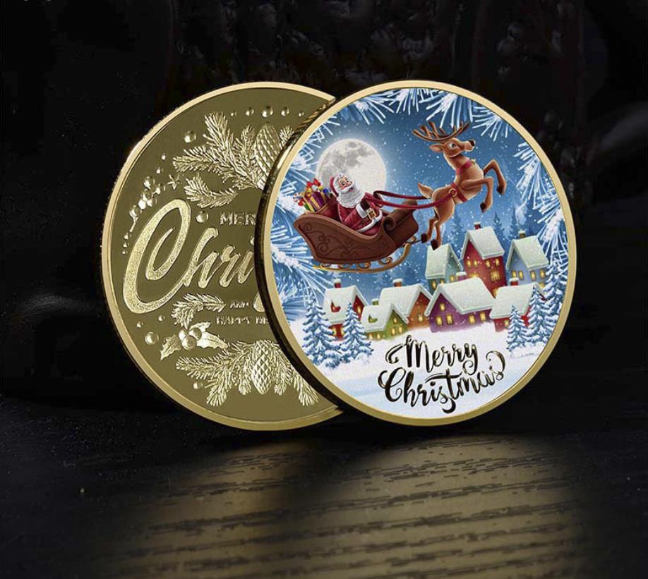 Arti e Mestieri Moneta commemorativa della Vigilia di Natale Euro American Christmas Elk Sled Coins