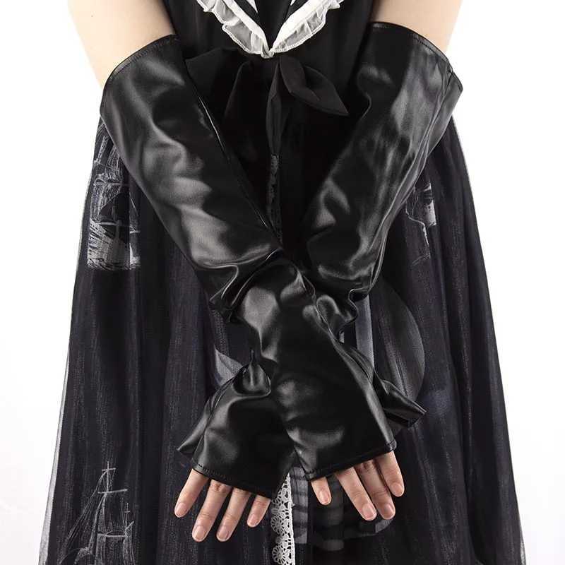 Guantes sin dedos 1 par Negro Gótico Punk Sexy Largo PU Cuero Guantes sin dedos Mujeres Otoño Invierno Rock Guantes Mitones Clubwear Danza CosplayL231017