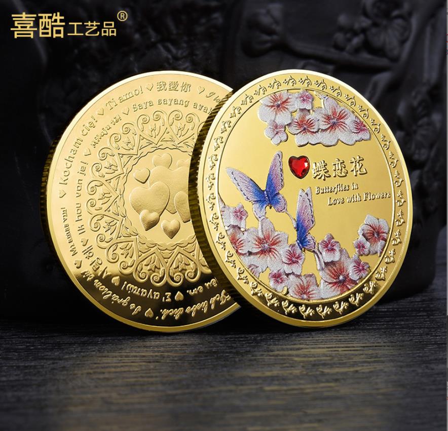 Arts and Crafts Butterfly Love Flower Love commemorative coin Embossed Diamond Romantic Art Commemorative Medallion