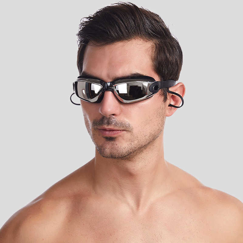 Goggles Men Women Professional Plating Myopia Swim Goggles Earplugs Adults Waterproof Anti Fog UV Swimming Pool Optical Glasses Eyewear P230408