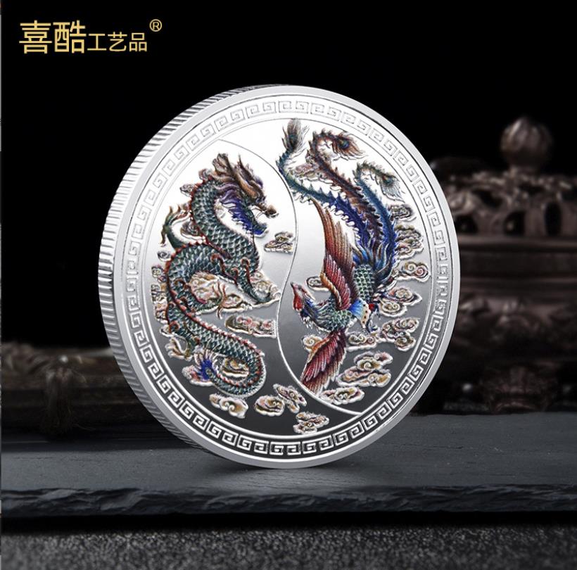 芸術と工芸品の縁起の良い文化ドラゴンとフェニックス縁起の良いメダル中国のゾディアックドラゴンとフェニックス縁起の良い記念
