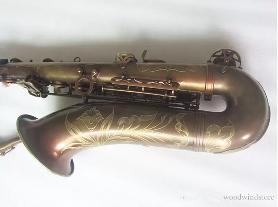 Helt ny tenor Sax högkvalitativ saxofoninstrument Senior antik koppar simulering mässing saxofon med fodral