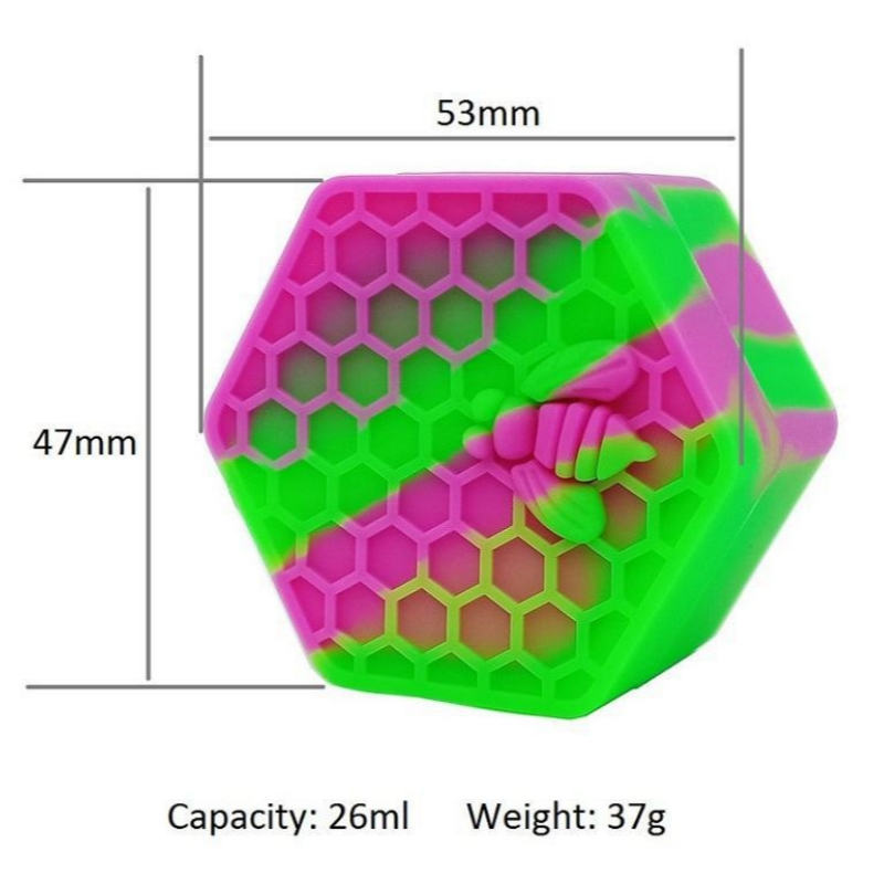 26 ml Hexagon Honeycomb Bee vaxbehållare Silikonfodral Box Silikonlagringsburkar för torr ört Tobak Dab Oils Tools Makeup Face Cream Holder Röker tillbehör