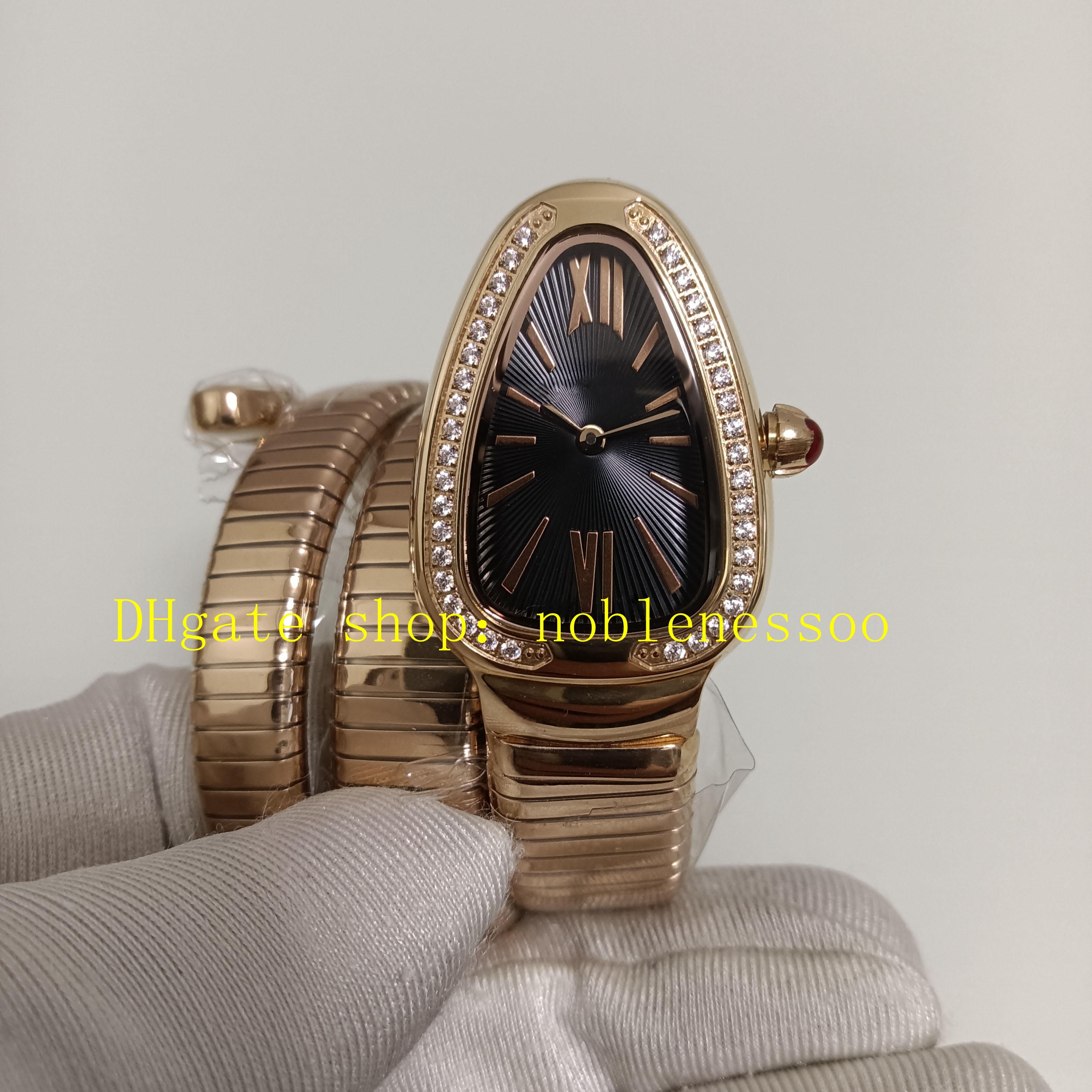 Mesdames With Box Papers Watches Femmes Quartz Noir DIAMN MECHEMENT DIAMAND TUBOGAS SERPENTI 101911 Robe décontractée Gold Rose Everose Bracelet Women W -2147483 9214817