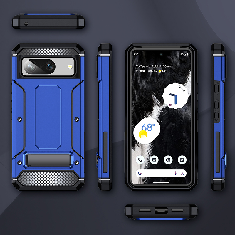 Armor Kickstand mobiltelefonfodral för Google Pixel 7 7A 8 Pro Hybrid PC TPU -stötbeständig designer Telefonfodral täcker kompatibla Motorola Samsung