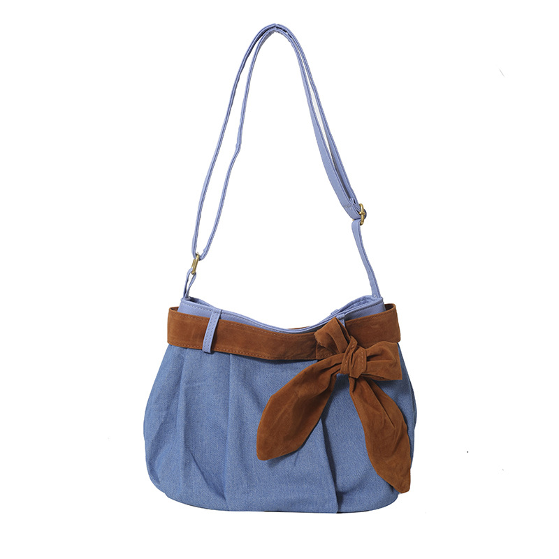 2023 Fashion Canvas Bag for Women Large-capacity Casual Denim Handbag Designer Female Bow Shoulder Bag Korean Ladies Messenger Bag