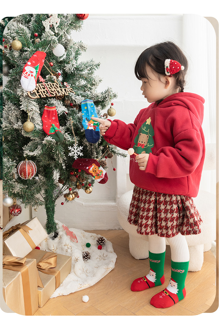 Bunte Weihnachtssocken für Kinder, Baumwollstrümpfe, 1–12 Jahre, für Jungen und Mädchen, Cartoon-Designer, weiche Socken, 5 Paar/Dutzend