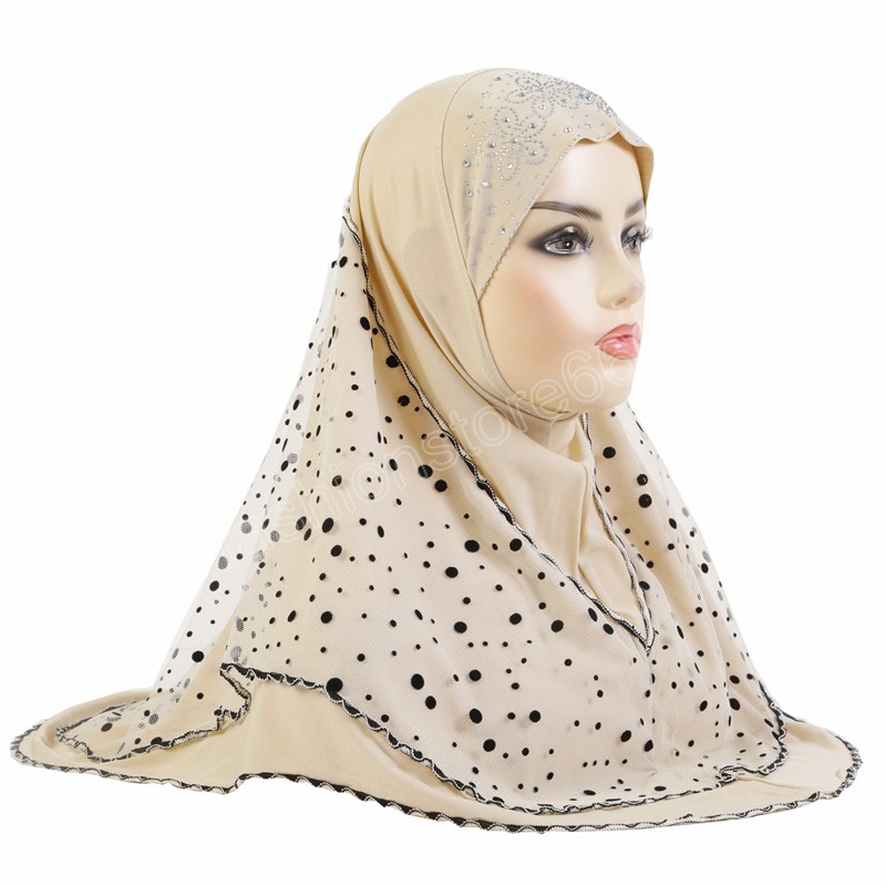 One Piece Mesh Diamonds Muslimska kvinnor Hijab Turban Islam Ramadan Chemo Cap Scarf Shawl Headwear Wraps