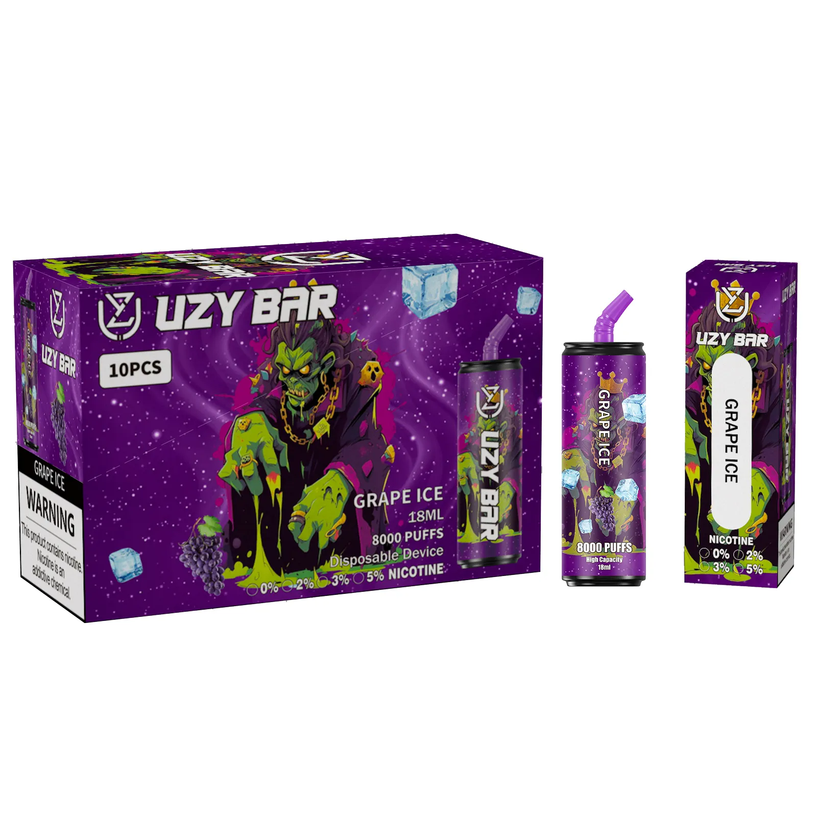 Original UZY Bar 8000 Puff Descartável E Cigarros Vape Pen 1.2ohm Malha Bobina 18ml Pod Bateria Recarregável Eletrônico Puff 8K 0% 2% 3% 5% Puff 8000 Kulx 8000 Coke Jar