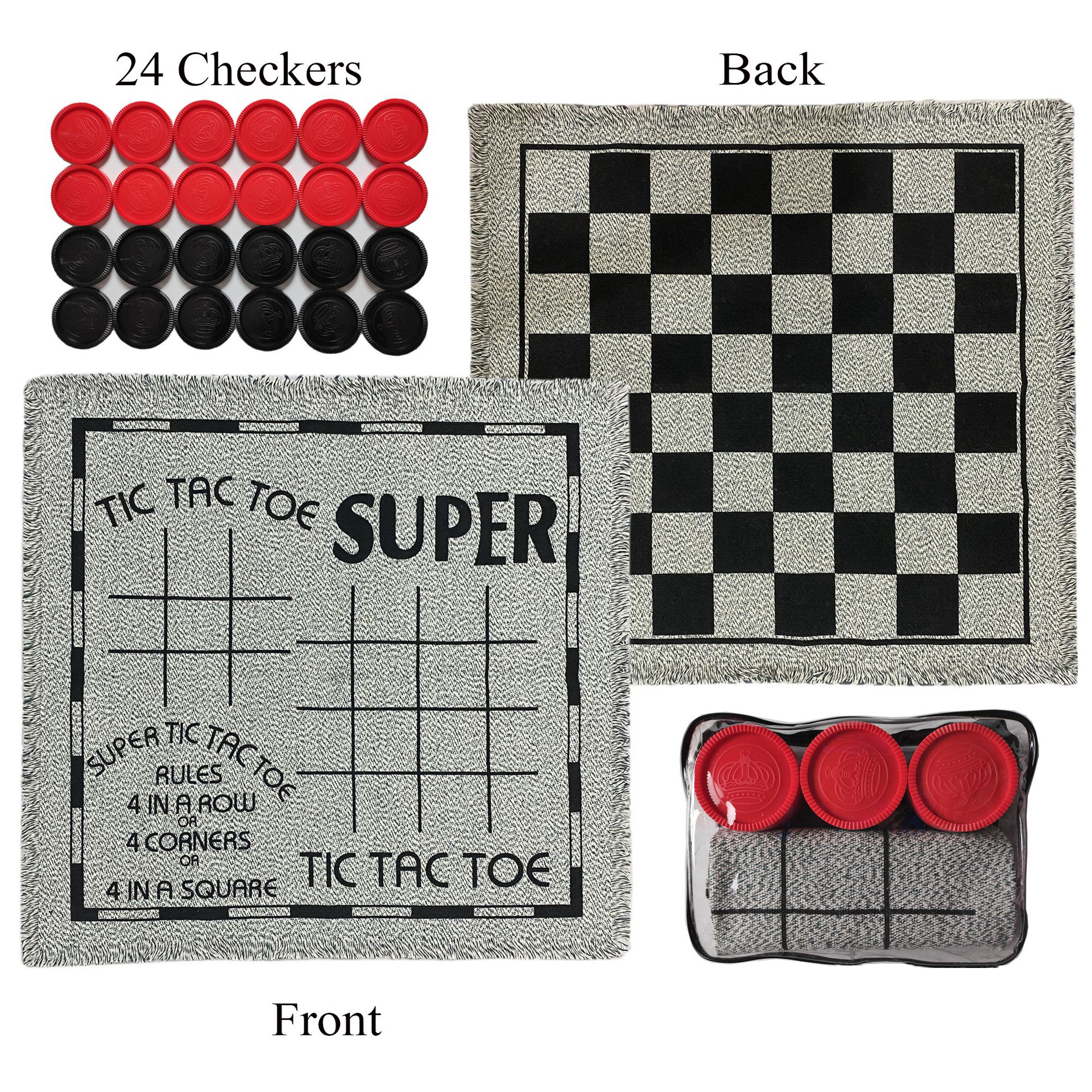 Giant Checkers Board Game Set,3 in 1 Tic Tac Toe Board Draughts Reversible Rug Game for Kids & Adults, Big Checker Floor Game Mat,Indoor and outdoor garden games