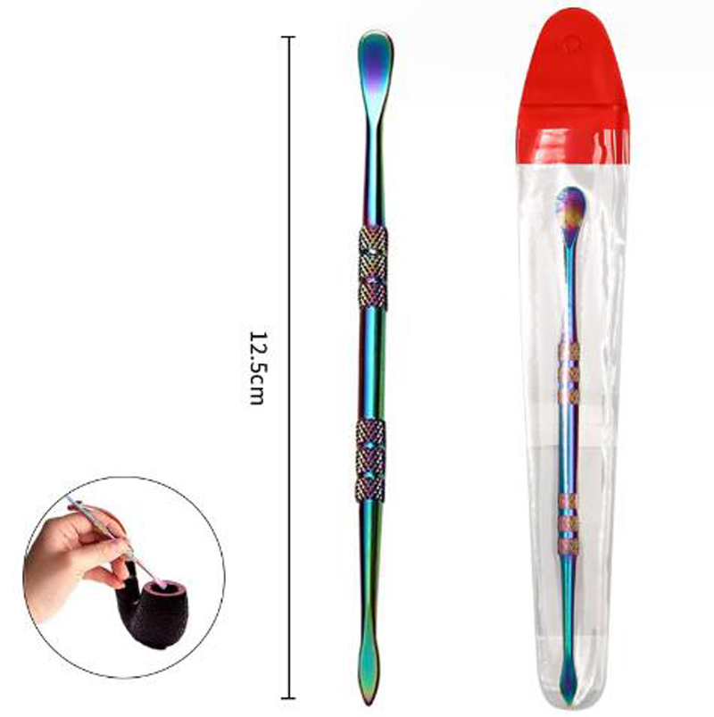 Colorful Rainbow SS Wax Dab Spoon Accessories Double Headed 120mm Smoking Pipe Bong Tobacco Clean Vaporizer Dry Herb Dabber Nail Concentrate Daber Banger Mini Tools