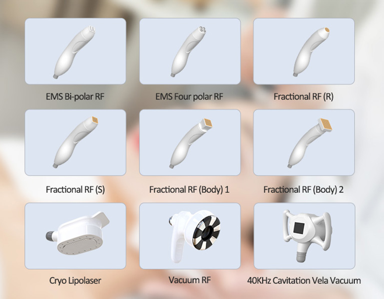 9 w 1 RF Microneedle Maszyna z próżniową skórką i odchudzanie Maszyna Maszyna Usunięta Cryo Laser Cavitation Maszyna EMS