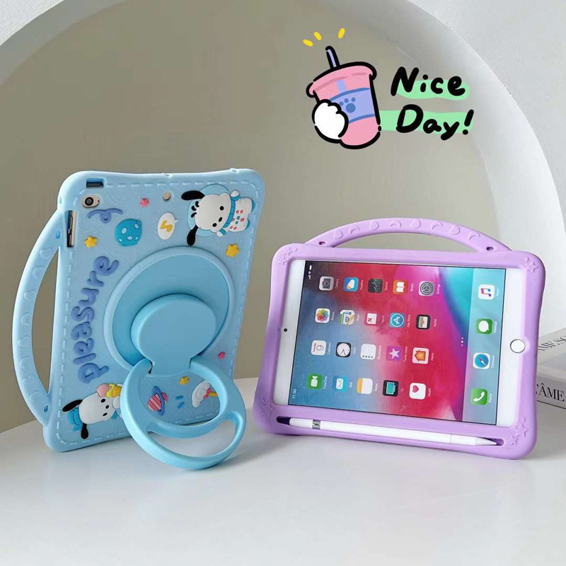 Kids Cute Cartoon Silicone Tablet Cases For iPad 10.2 10.5 10.9 mini 1/2/3/4/5 6 9.7 11 360 Rotation Shockproof Cover stand Hand Holder with Shoulder Strap