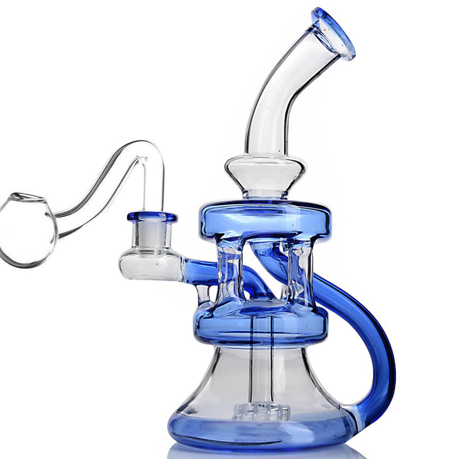 Основание для стакана Бонг Recycler Dab Rigs Кальяны Толстые стеклянные водяные бонги Дымовые трубы Чича Сигареты Нефтяные вышки с 14-миллиметровым фейерверком