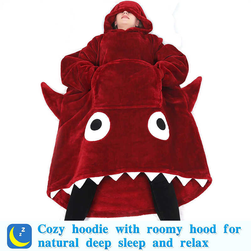 s Oversized Fluffy Fleece Hoodie for Women Men Family Matching Wearable Hooded Blanket W0408