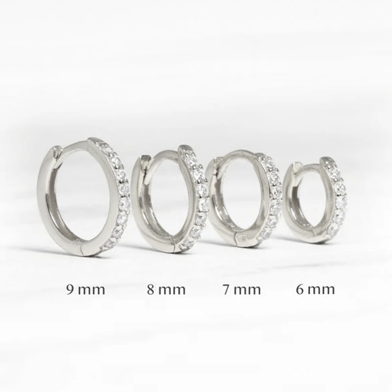 Creolen aus Sterlingsilber für Damen, runder Kreis, Zirkon-Piercing-Ohrring, personalisierter Trendschmuck, 8 mm