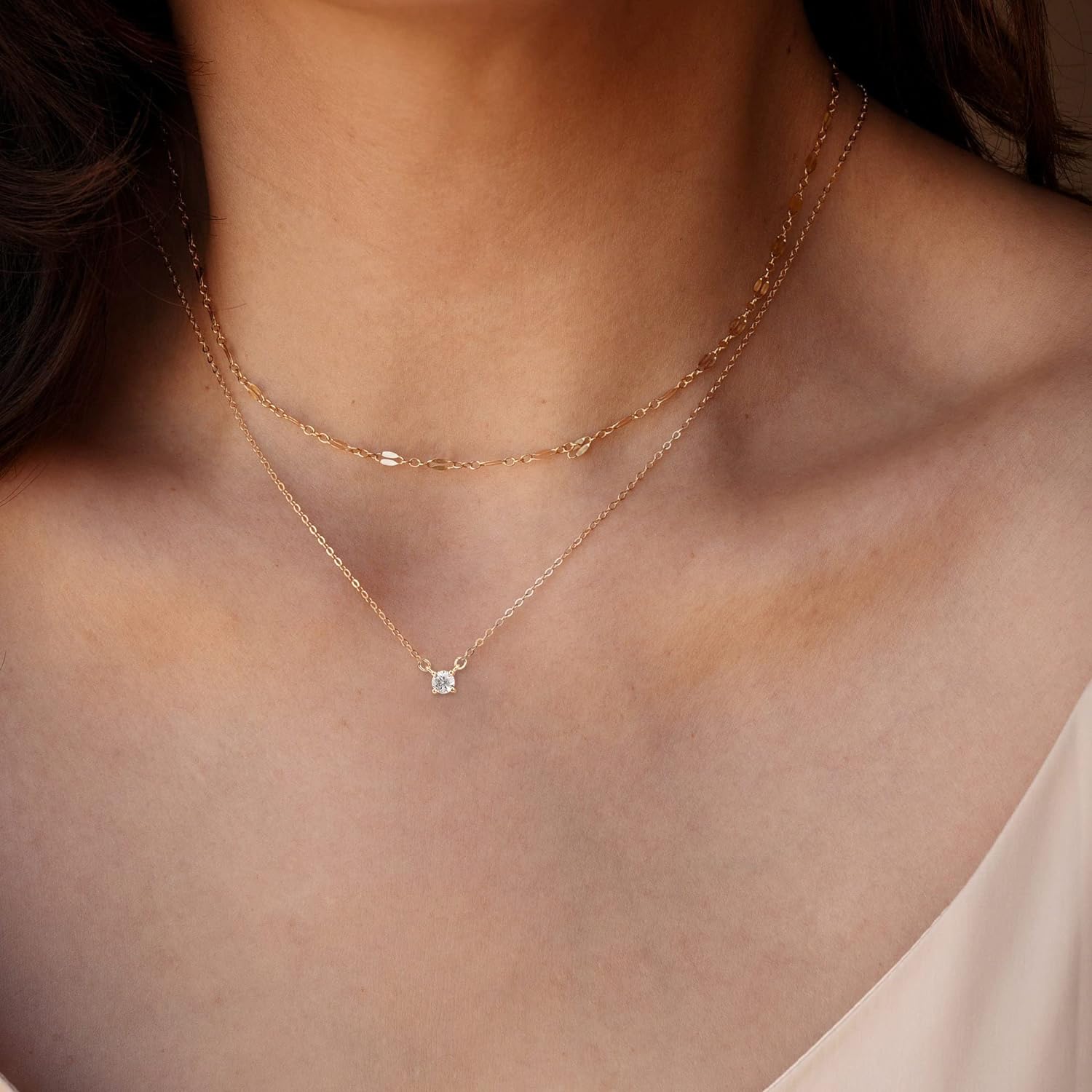 Diamond Necklaces for Women Dainty 14k Gold Plated Long Lariat Necklace Simple Gold CZ Diamond Choker Trendy Jewelry Gifts for Girls