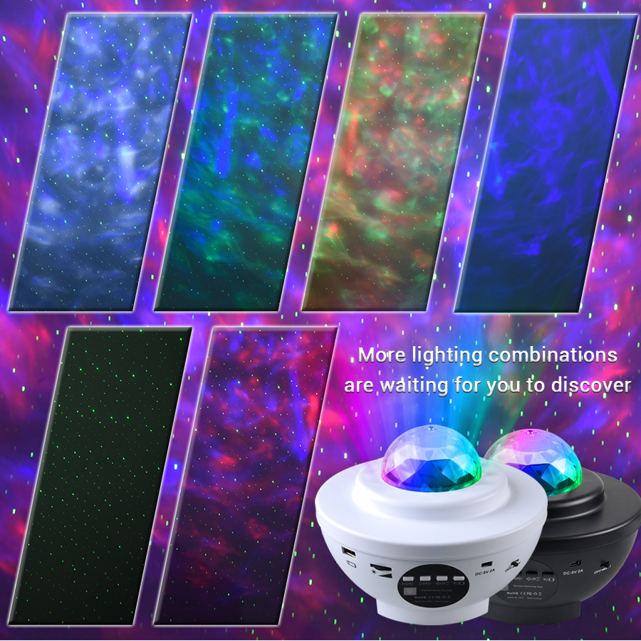 ZK20 Kerstversiering Sterprojector Galactisch nachtlampje met golfmuziekluidsprekers Nebula Cloud-plafondverlichting Versier verjaardagscadeaufeest Kerstfeest