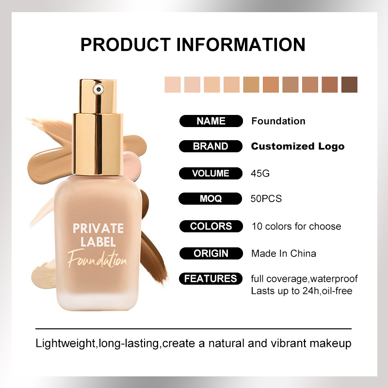 NO Logo 2023 OEM Wholesale Matte Liquid Foundation Waterproof Natural Long Lasting Full Coverage Foundation Oil Control Accept Your Logo Customized Private Label