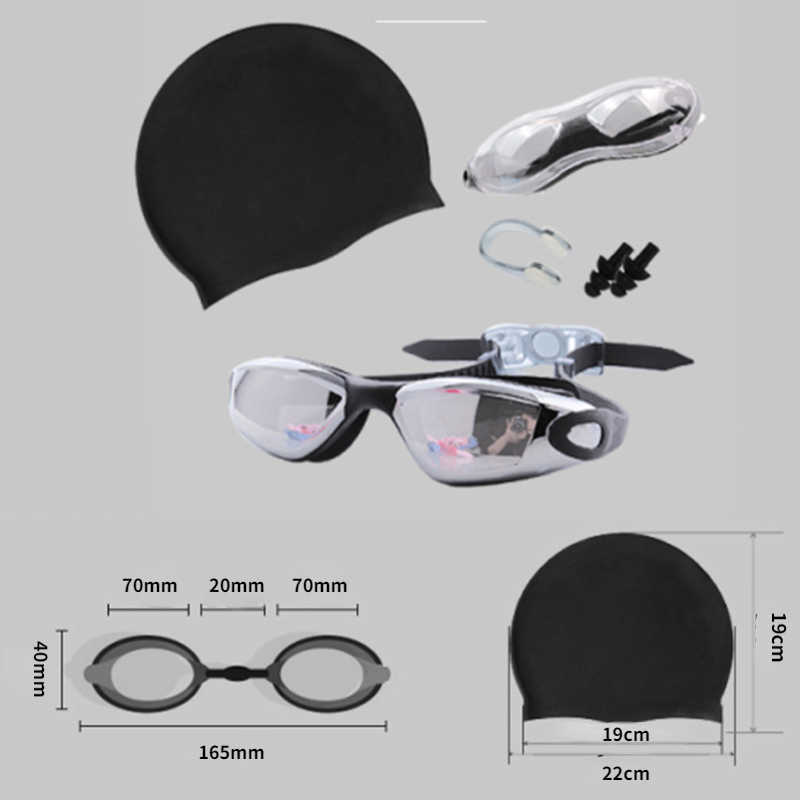 Lunettes de natation pour adultes Combinaison de natation HD Anti-buée Lunettes de natation Set Clip de nez en silicone étanche Bouchons d'oreille Bonnet de natation Lunettes de natation Set P230408