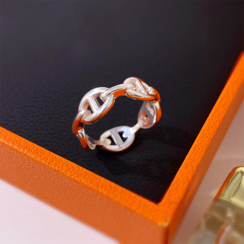 2023 New arrive fashion H letter rings jewelry S925 silver ring heart-shaped rings letters double heart female ring for woman gift