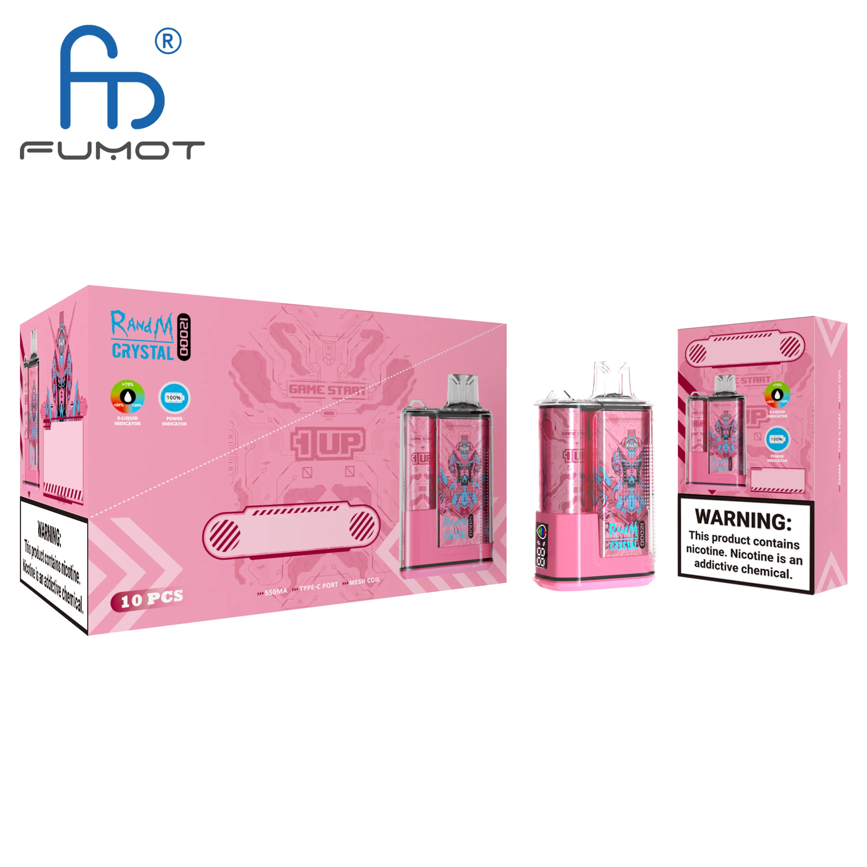 Fumot Randm Crystal Puff 12000 12K Tek Kullanımlık Vape E Sigara ile 650mAh şarj edilebilir pil ekran örgü bobin 20ml vs Bang King Vapme 12000 Kasırga 9000 10000