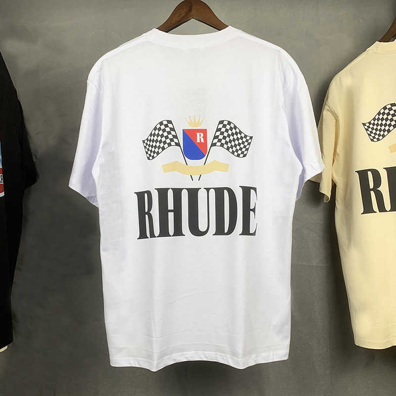 Men's T-Shirts Men Women 1 1 Loose Rhude Tee Top High Quality White Apricot Short Sleeve Summer Flag Printing Rhude T-Shirt