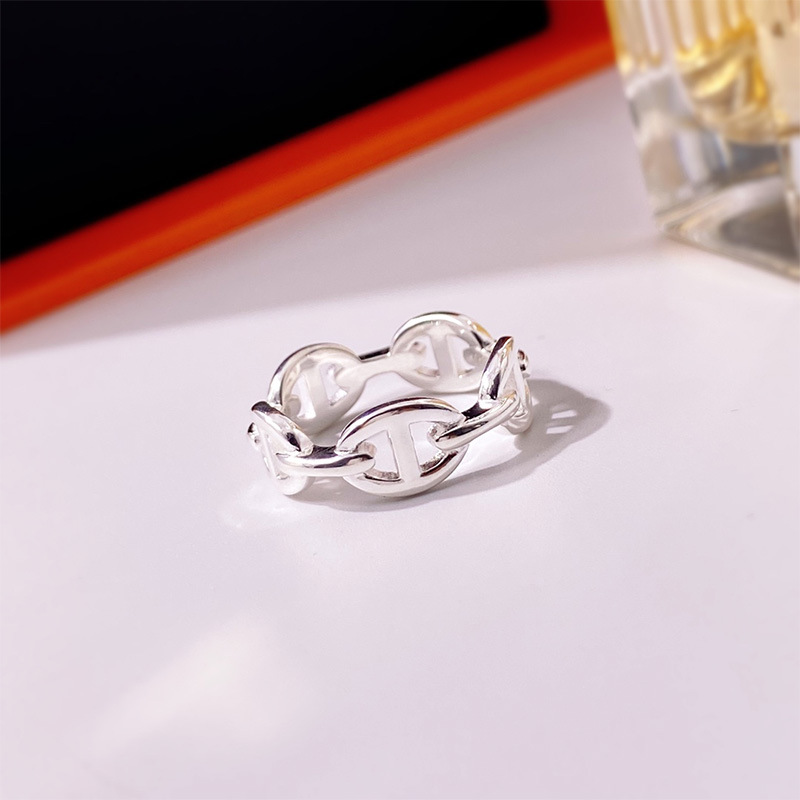 2023 NYA ANDA Fashion H Letter Rings Smycken S925 Silverring Hjärtformade ringar Bokstäver Double Heart Female Ring for Woman Gift