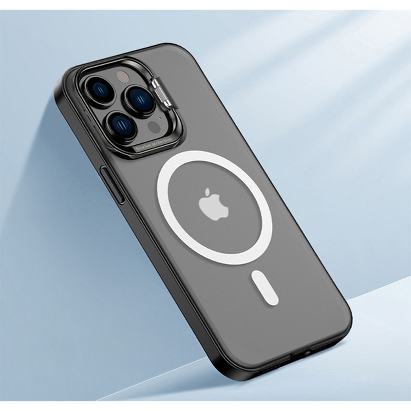 Voor Magsefe Frosted Phone Cases voor iPhone 14 13 12 Pro Max met metalen camerabeugel magnetische iPhone transparante beugelhoes