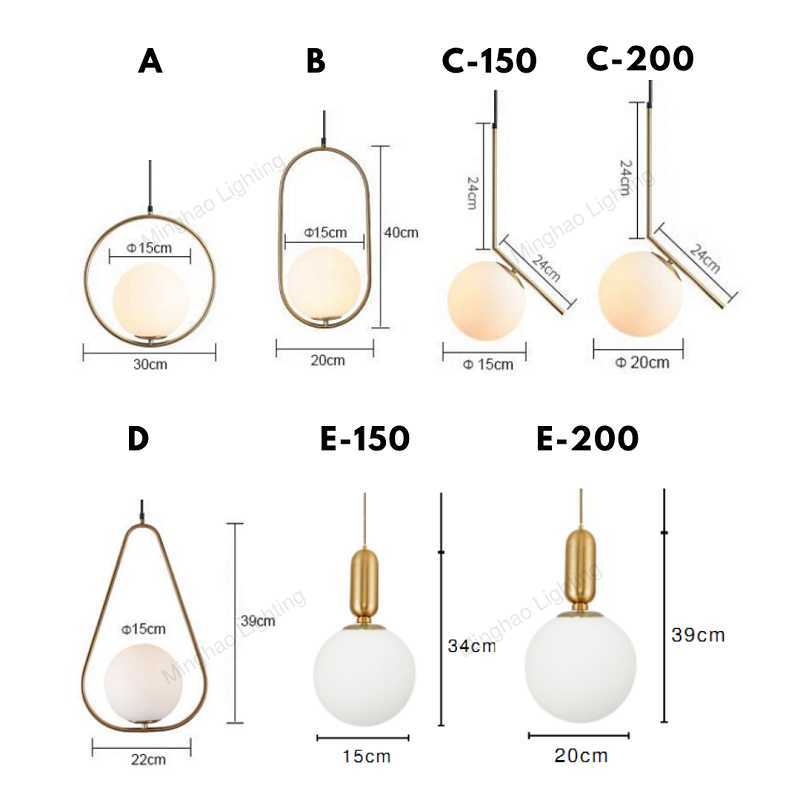 Luzes de bola de vidro redondo de LED moderno Iron E14 Lâmpadas pendentes penduradas luminárias para o quarto de jantar da sala de jantar AA230407