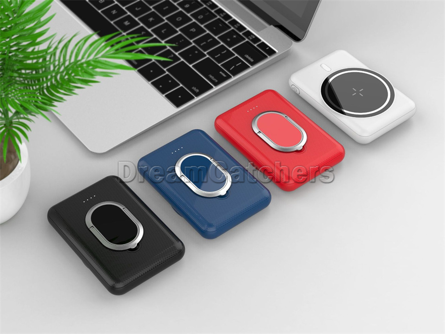5000mAh Mini Battery Power Bank Quick Charger Outdoor Small Mag Safe Mobile Magnetic Wireless Powerbank med stativ Holder Ring