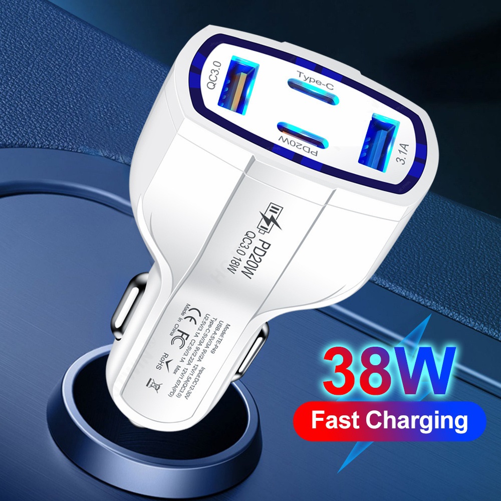 38W PD20W USB QC3.0 18W 4In1 4 Ports Car Charger Fast Quick Charging 53W Type C USB C Car Chargers For Iphone 13 14 15 Samsung S23 S24 htc lg GPS PC mp3