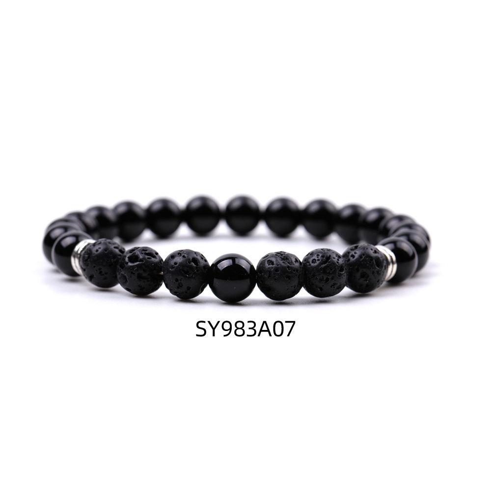 Black Lava Stone Beads Bracelet Natural Stone Rose Quartz Tiger's Eye Agate Bracelet Stretch Jewelry For Women Men