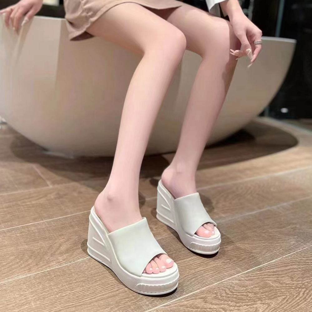 Platform slope root Genuine leather slippers Women's heeled mules fashion dinner sandals Luxury designer open toe high heels shoes Factory shoes35-42With box