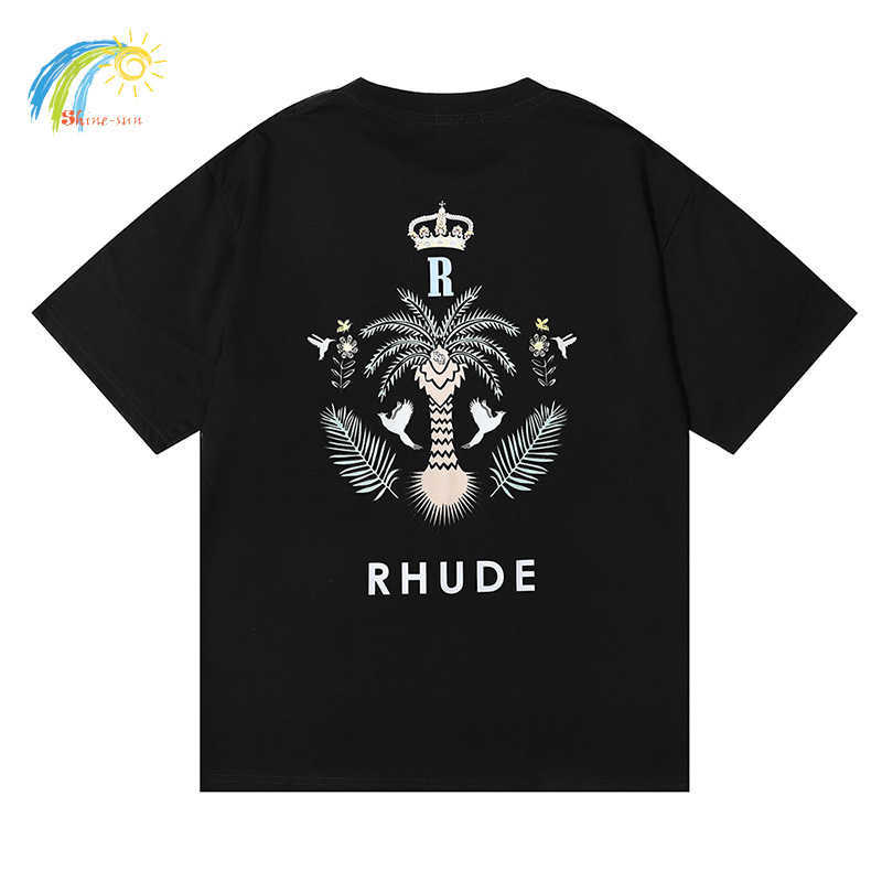 メンズTシャツココナッツツリークラウンパターンrhudeメンズカジュアルTシャツ女性