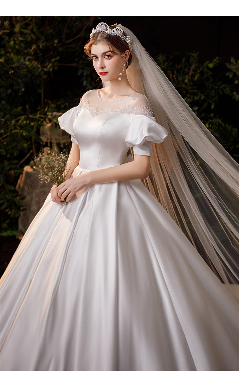 Robe de mariée blanche robe de mariée de maître de mariée robe légère en satin de haute qualité queue de grande taille