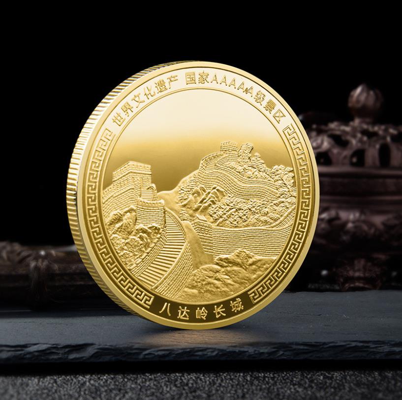 Искусство и ремесла Badaling Great Wall Souvenir Souvenir Gold and Silver Coins Memoryorative Coin