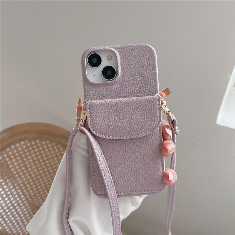 Crossbody Lychee Print Vogue Phone Case for iPhone 14 13 12 11 Pro Max Samsung Galaxy S23 Ultra S22 Plus 5G A54 Adjustable Lanyard Card Slot Solid Leather Wallet Shell