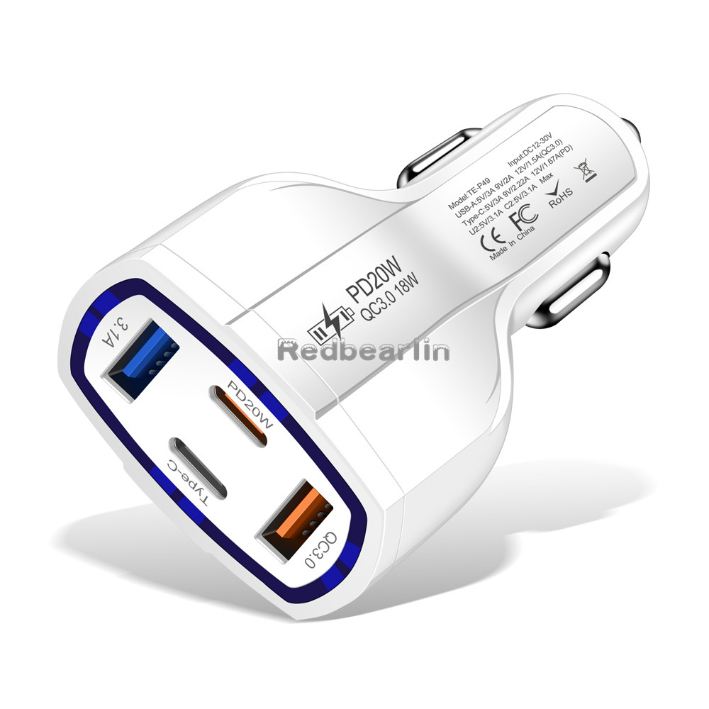 53W Fast Quick Charger 4 Ports USB C PD Car Charger Vehicle Type c 20W Car Chargers For IPad Iphone 13 14 15 Pro Samsung S22 S23 S24 htc Android phone pc mp3