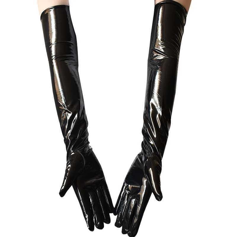 Fingerlösa handskar Nya patentläder långa handskar Punk Rock Gloves Hip Pop Jazz Disco Bright Mittens Cosplay Costumes Black Gloves Arm Sleevesl231017