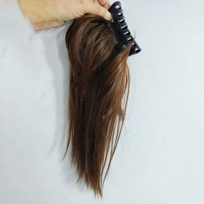 Atacado de fábrica de clipes de rabo de cavalo reto longo de 12 polegadas, cabelo sintético, peças de cabelo liso natural, tranças de rabo de cavalo feminino