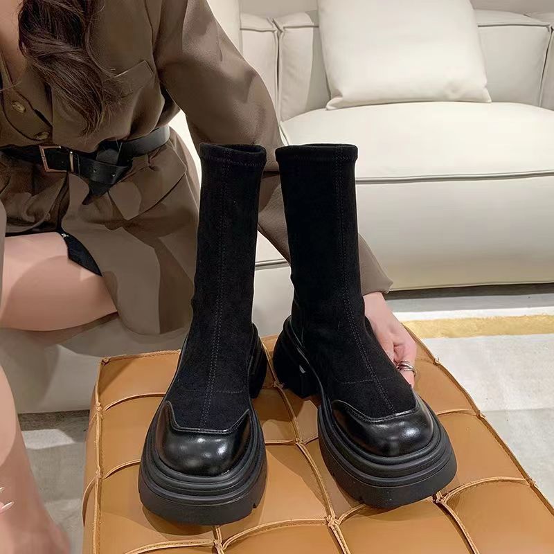 Women's 2023 velvet fashion Joker elastic booties and velvet platform online celebrity explosions slim winter Martin boots and shoes.