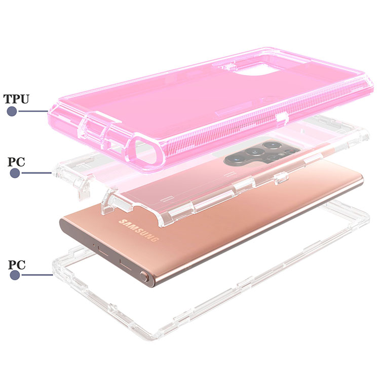 Defender Heavy Duty Transparent Clear Mobile Phone Case pour Samsung S23 S22 S21 Ultra S20 S10 Plus Pour iPhone 14 13 12 Pro Max Robuste Antichoc Armure 3 en 1 Téléphone Cas