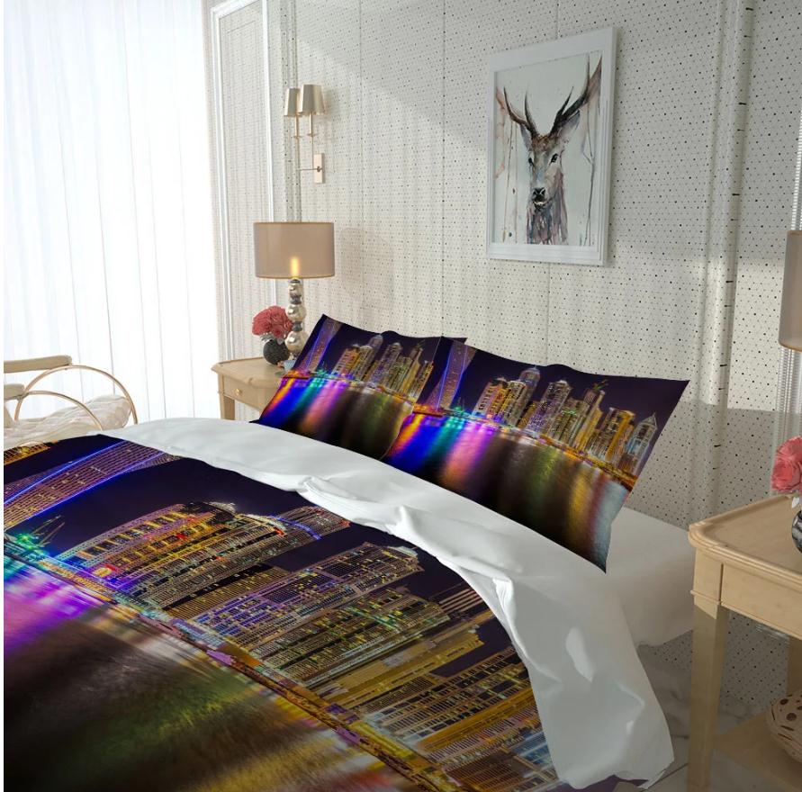 Photo blue night building bedding set Cover Set Pillowcase Bed Linen Sheet Quilts 3D Bedding Sets Duvet Cover