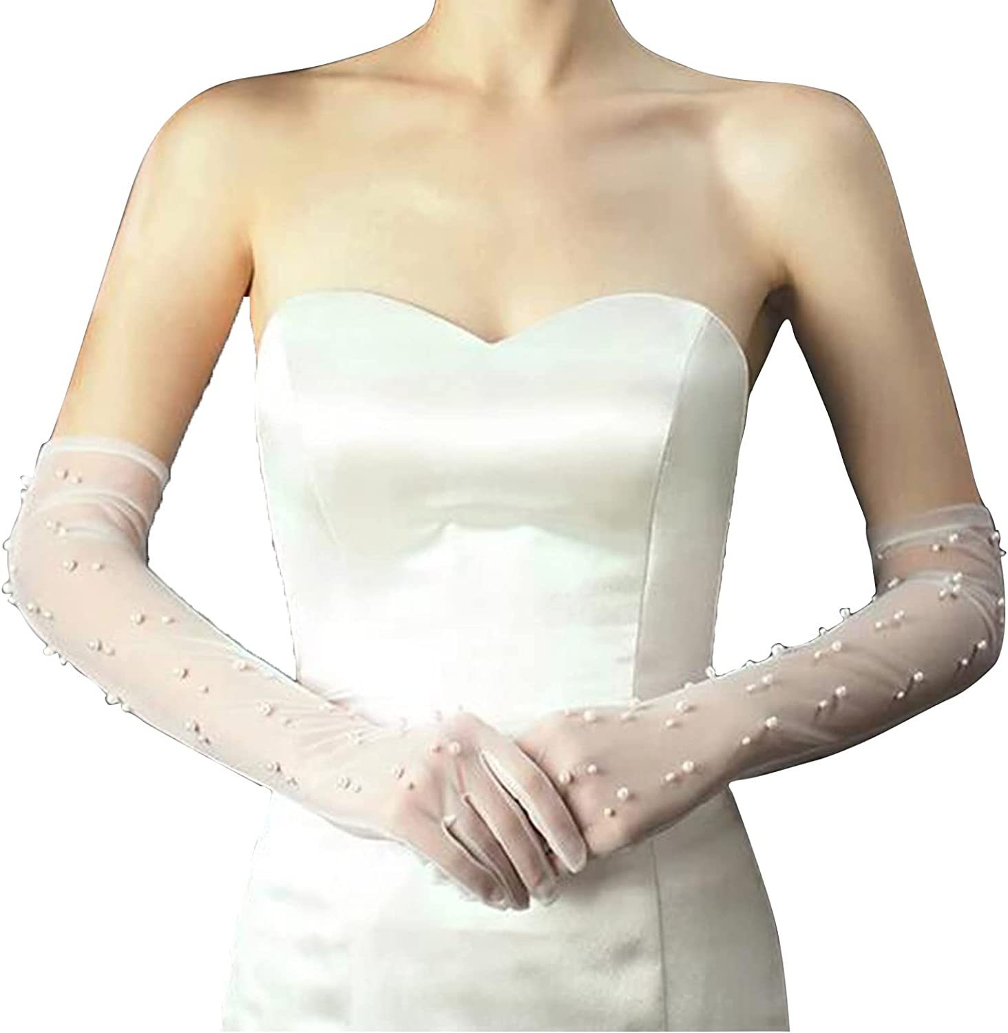 Vintage Transparent Wedding Gloves Pearls Long Elbow Gants Women Party Bridal Gloves Accesorios De Novia