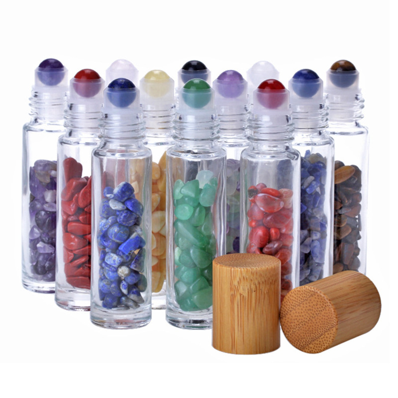 10ml açık cam şişe rulosu Boş koku parfümünde yeşim balı rulo bambu kapağı ile esansiyel yağ şişeleri