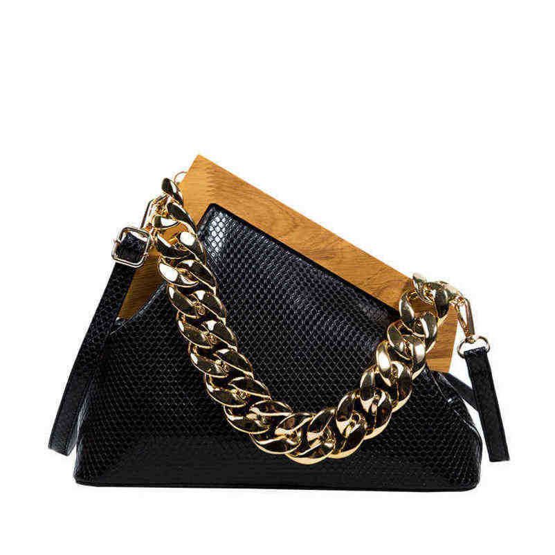 2024 New Designer womens crossbody shoulder niche acrylic portable triangle wood clip snake bag