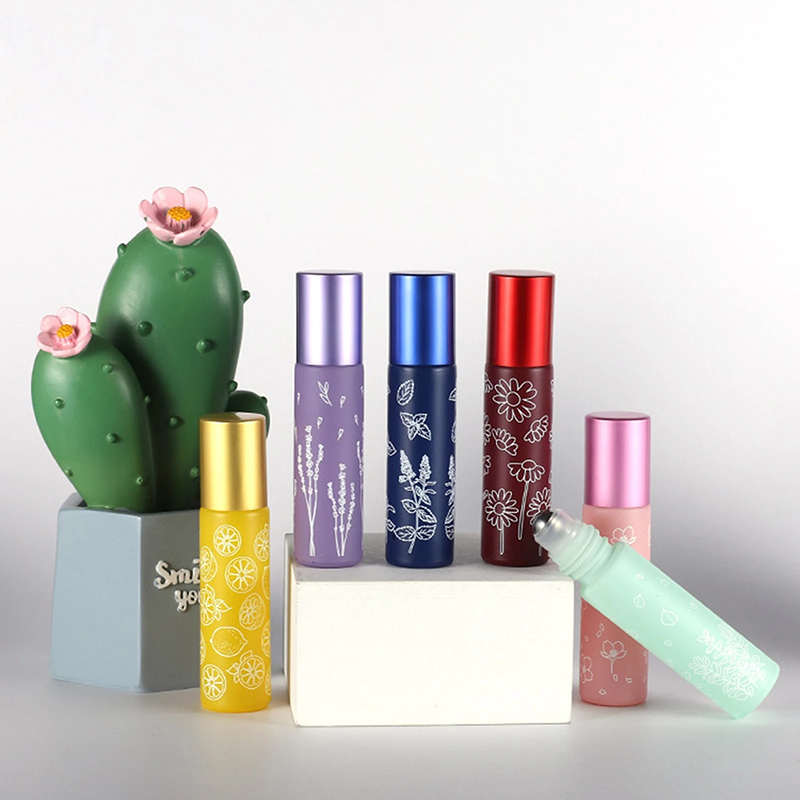 10ML Glass Roller Bottles Printing Portable Perfume Essential Oil Bottle Mini Macaron Color Cosmetic Bottle